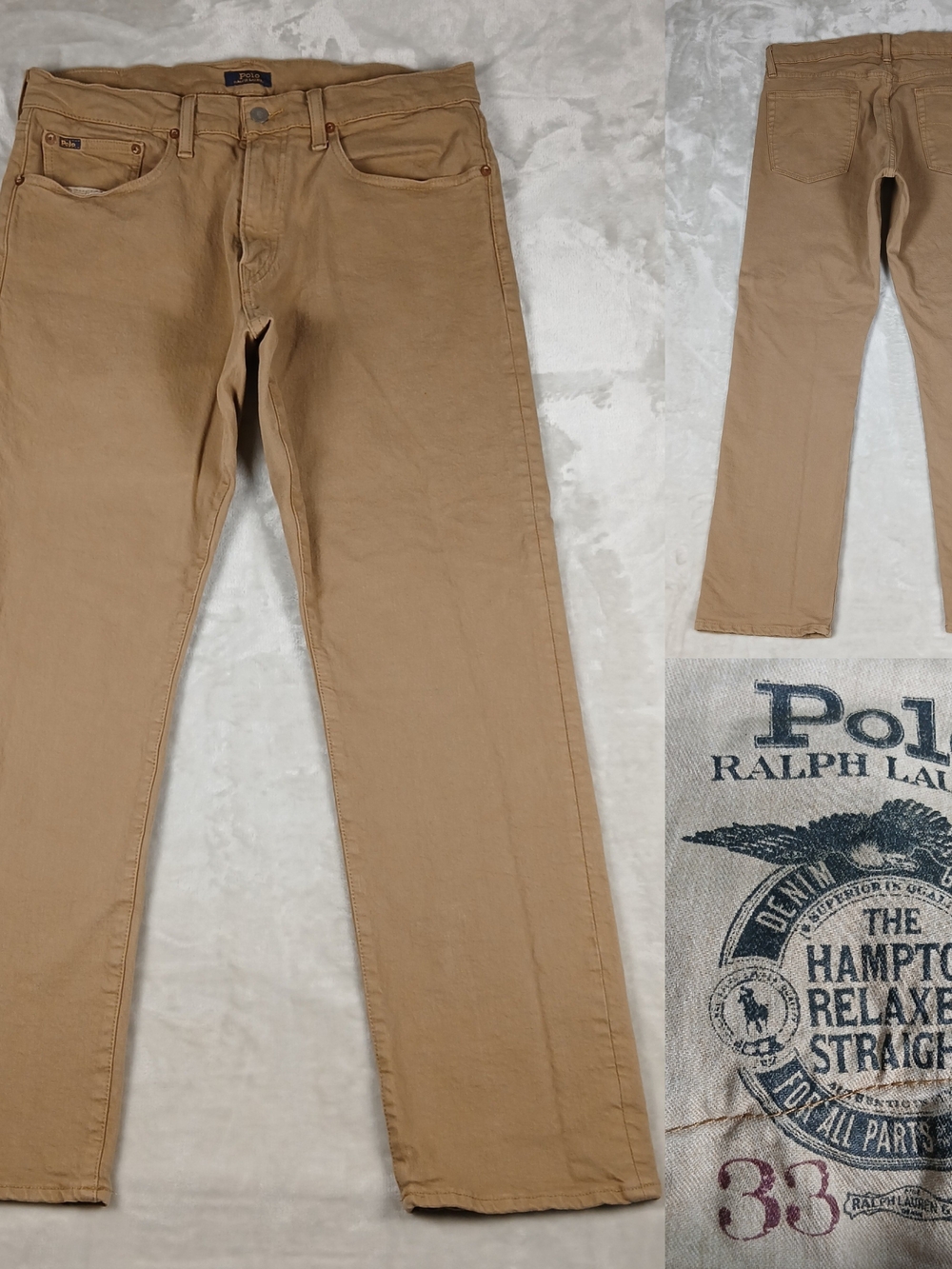 Polo Ralph Lauren Hampton Relaxed Straight Jeans Men's 33x30 Tan Khaki Brown